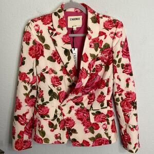 L’agence Barbiecore Kenzie Wild Roses Floral Long Line Double Breasted Blazer